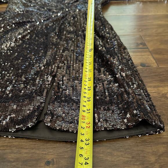 Jonathan Simkhai Monty wrap effect sequin mini dress size 6 brown - Picture 15 of 16